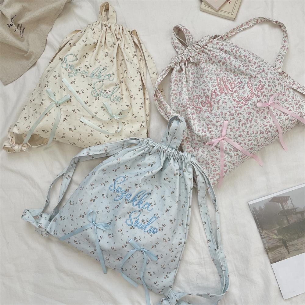 Pastoral Small Floral Retro Travel College Student Letter Embroidery Shoulder Bag Travel Backpack