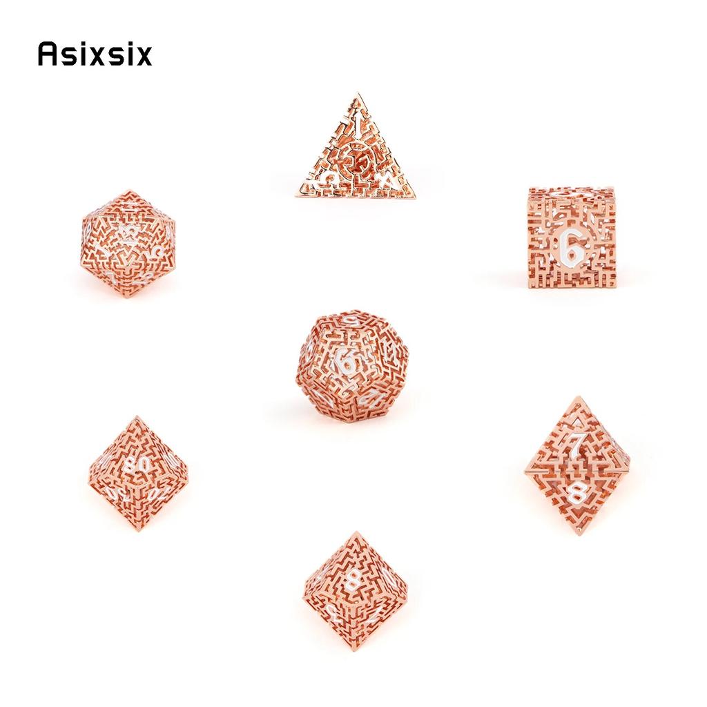 7 шт. оранжево-белые металлические игральные кости, лабиринт, полый металлический многогранный набор кубиков, подходящий для ролевой игры, настольной игры, карточной игры