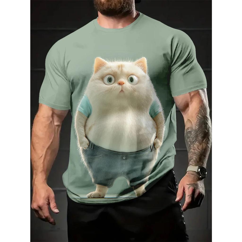 Модные забавные футболки с графикой животных, 3D-принт, оверсайз, с коротким рукавом, с круглым вырезом, повседневные мужские футболки