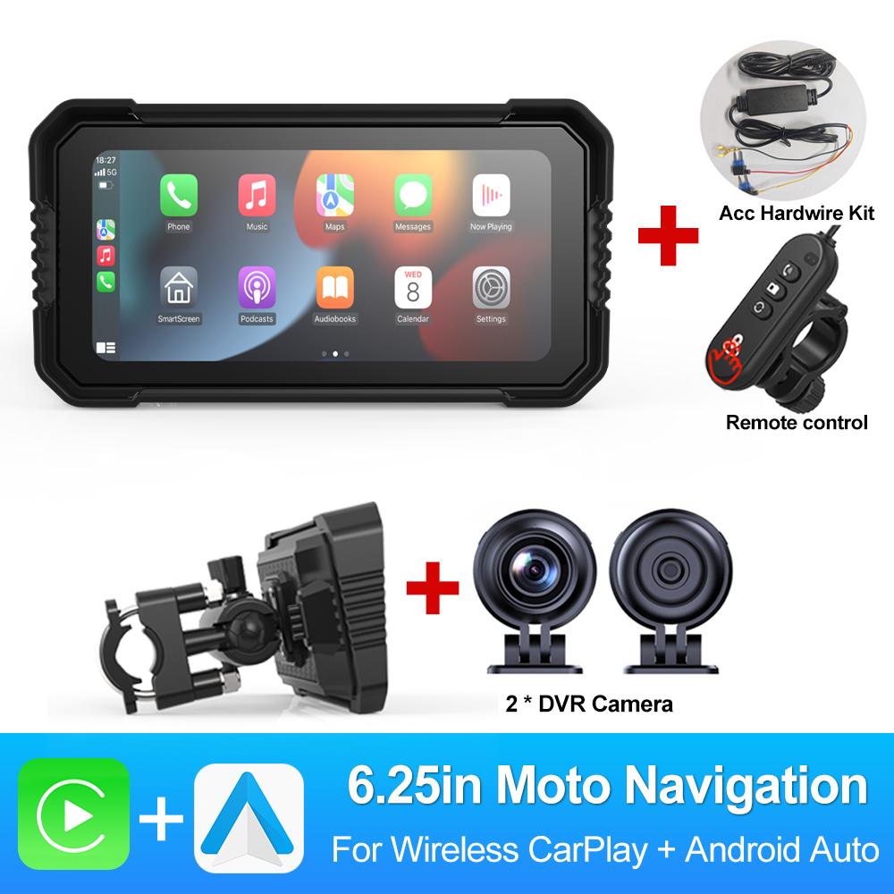 BEPOCAM 5"/6.25" Motorcycle GPS Navigation DVR Carplay Screen IPX7 Waterproof for Moto Dual Cameras Drive Recorder Moto Monitor