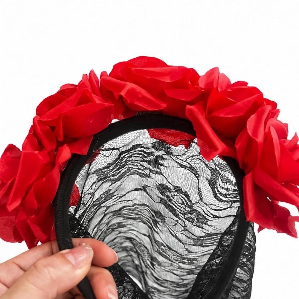 Mesh Material Flower Headband Black Lace Veil Floral Crown Festive Rose Crown  Day Of The Dead