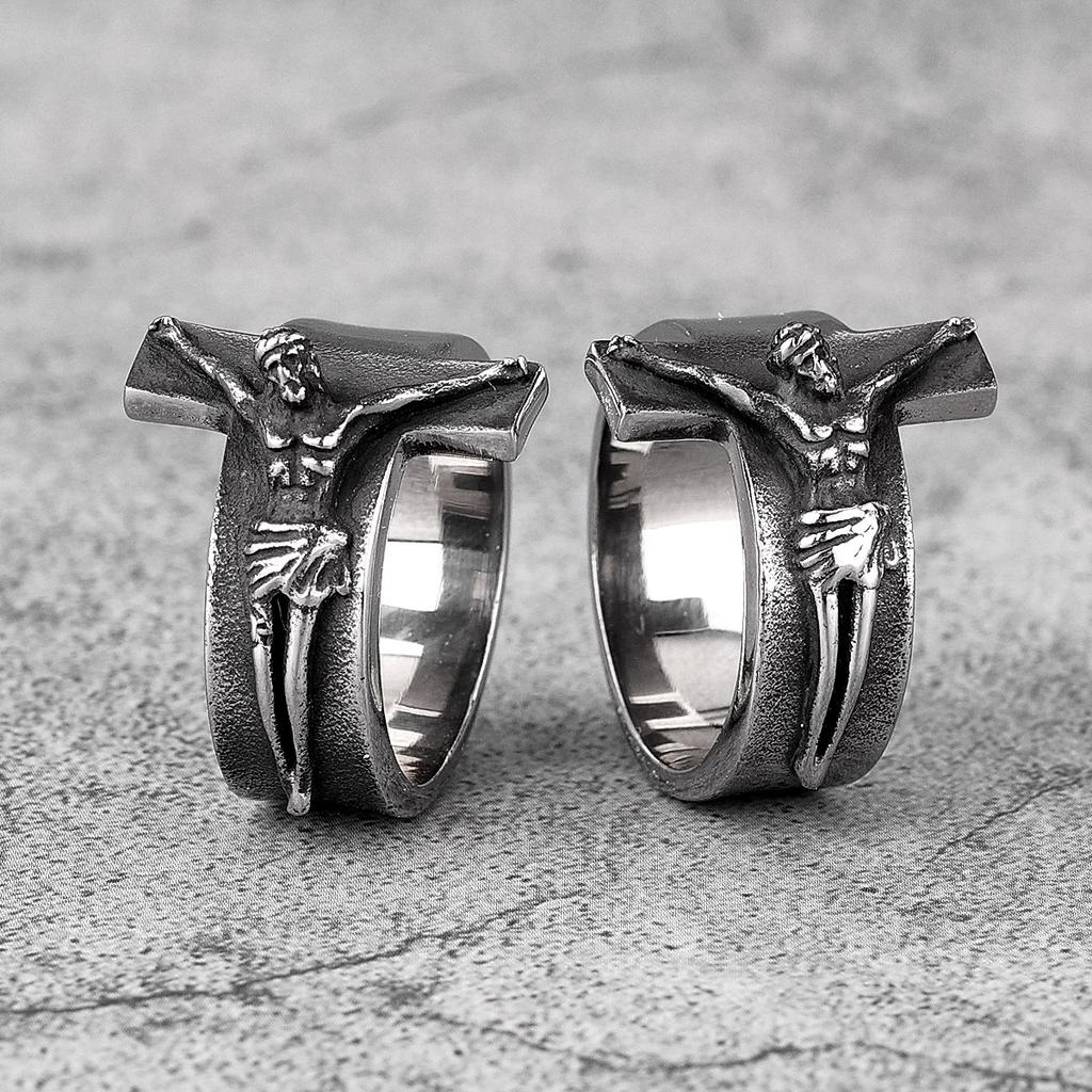 Кольцо с крестом Иисуса в Страстную пятницу, мужские кольца из нержавеющей стали, панк-амулет для парня-байкера, ювелирные изделия, креативный подарок