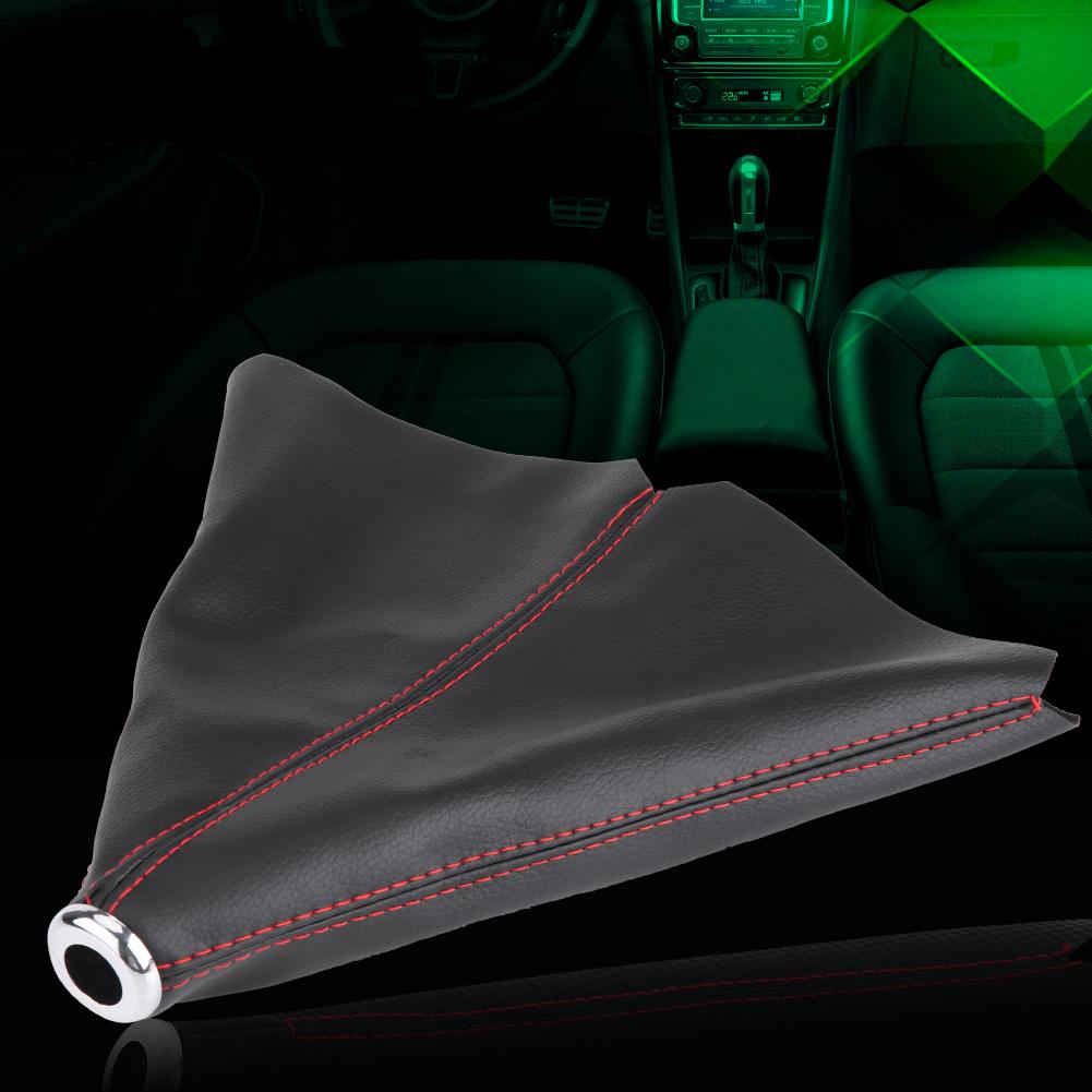  Ярко-черный чехол на ручку переключения передач из искусственной кожи, чехол для багажника с красной строчкой