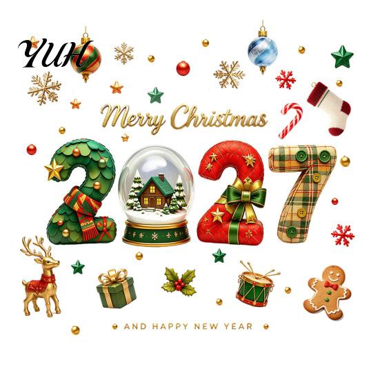 Seasonal Glass Ornaments Christmas Window Clings, Static Sticker with Merry Christmas, Elk Gingerbread Clings Man Decals, PVC Non-Adhesive Film