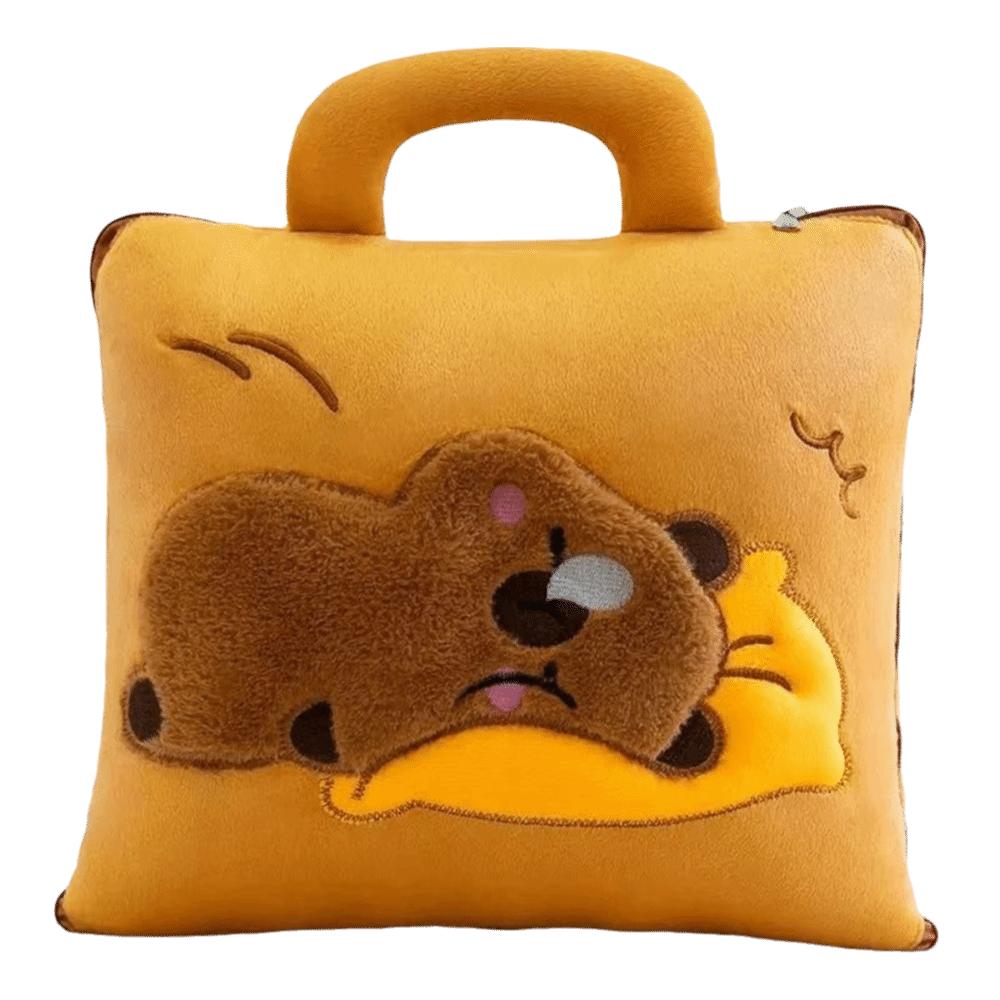 Portable 2 in 1 Capybara Pillow Blanket Plush Soft Travel Blanket Cartoon Cozy Nap Cushion Blanket Travel