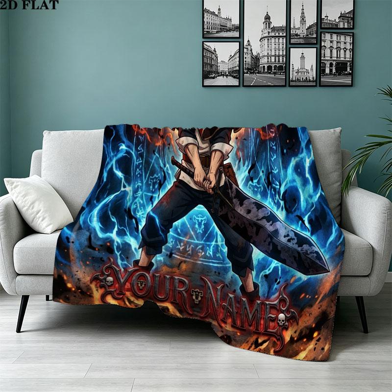 1PC Black Clover Custom Name Patterned Flannel Blanket Suitable For All Seasons For Home Decor Warmth And Comfort Gifts Holiday Present