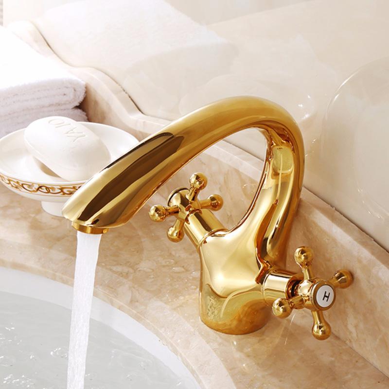 Newly Luxury Gold Bathroom Sink Faucet Basin Mixer Tap Vessel Faucet 2 Handles Bath Faucet Basin Taps Water Faucet
