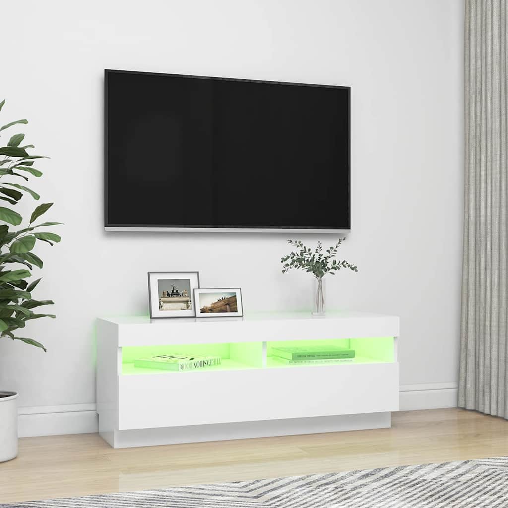 Vidaxl Szafka Pod Tv Z Oświetleniem Led, Biała, 100X35X40 Cm