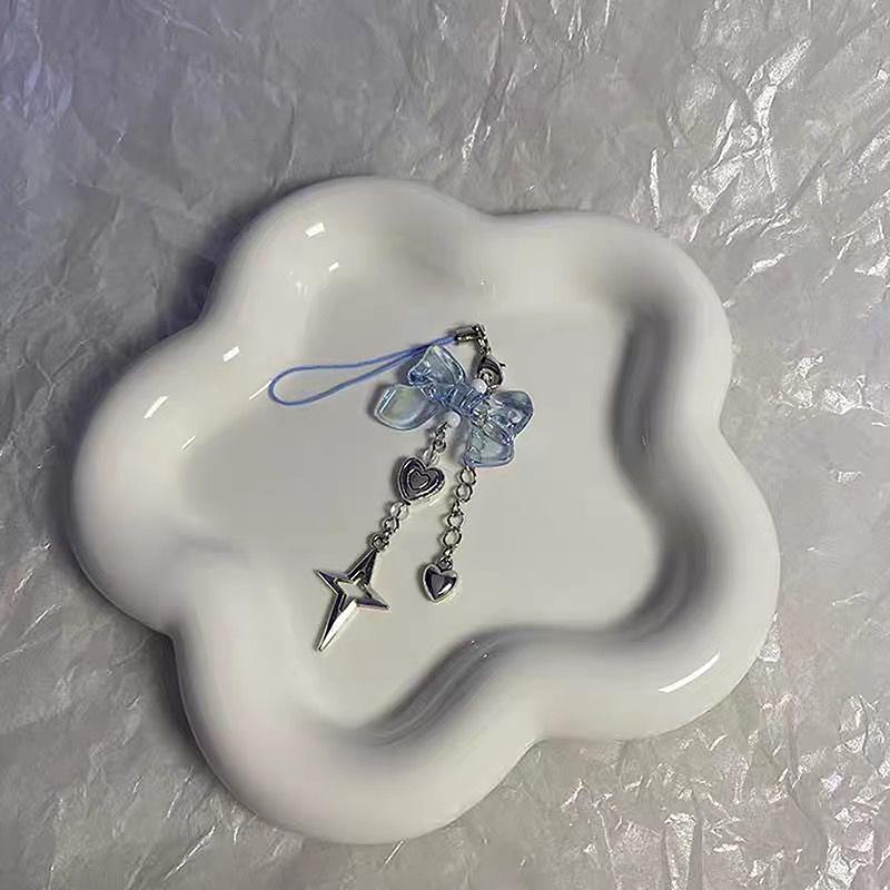 Творческий ручной работы синий бант прозрачное сердце бусины шнурок подвеска ремешок милый узел звезды кулон девушка женщина брелок шнурок для телефона