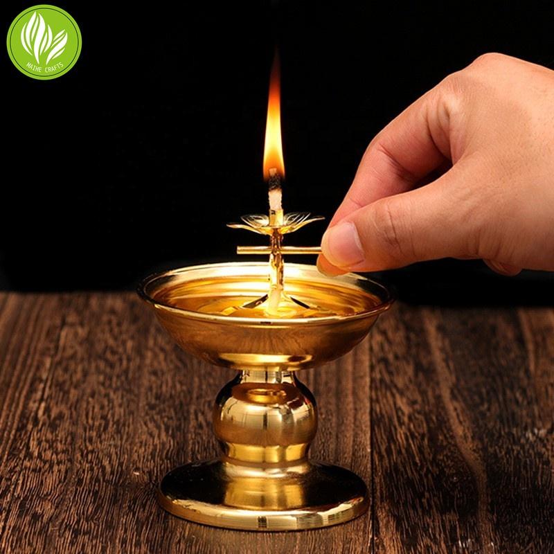 Small Size Gold Buddhist Candle Stick Metal Adjustable Candle Wick Holder for Oil Lamp Non-Toxic & Eco-Friendly