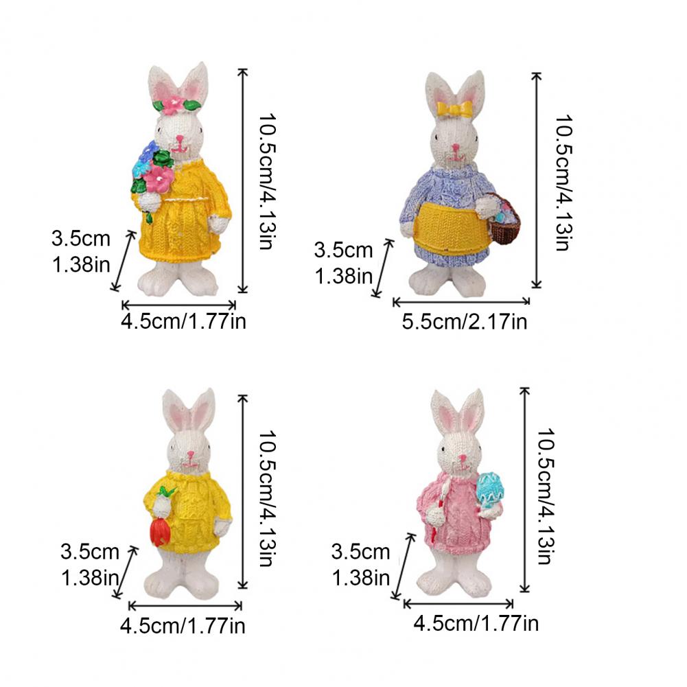 4Pcs Easter Bunny Figurine Holding Flower Egg Knitted Sweater Rabbit Statue Spring Easter Holiday Party Decoration Ornament