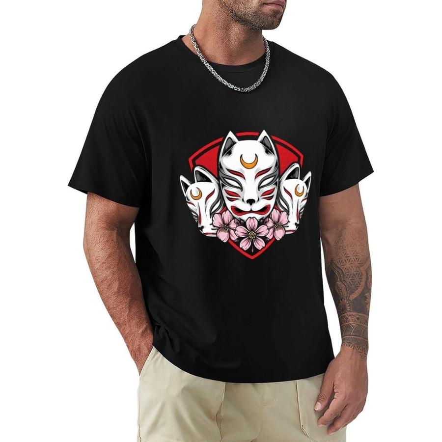 Мужские футболки с принтом Японская маска Кицунэ Удобные хлопковые футболки Модные мужские футболки с коротким рукавом Повседневные футболки