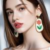 Simple, Fashionable, Fresh and Sweet Alloy Printed Flower Imitation Pearl Pendant Geometric Earrings, Versatile for Commuters