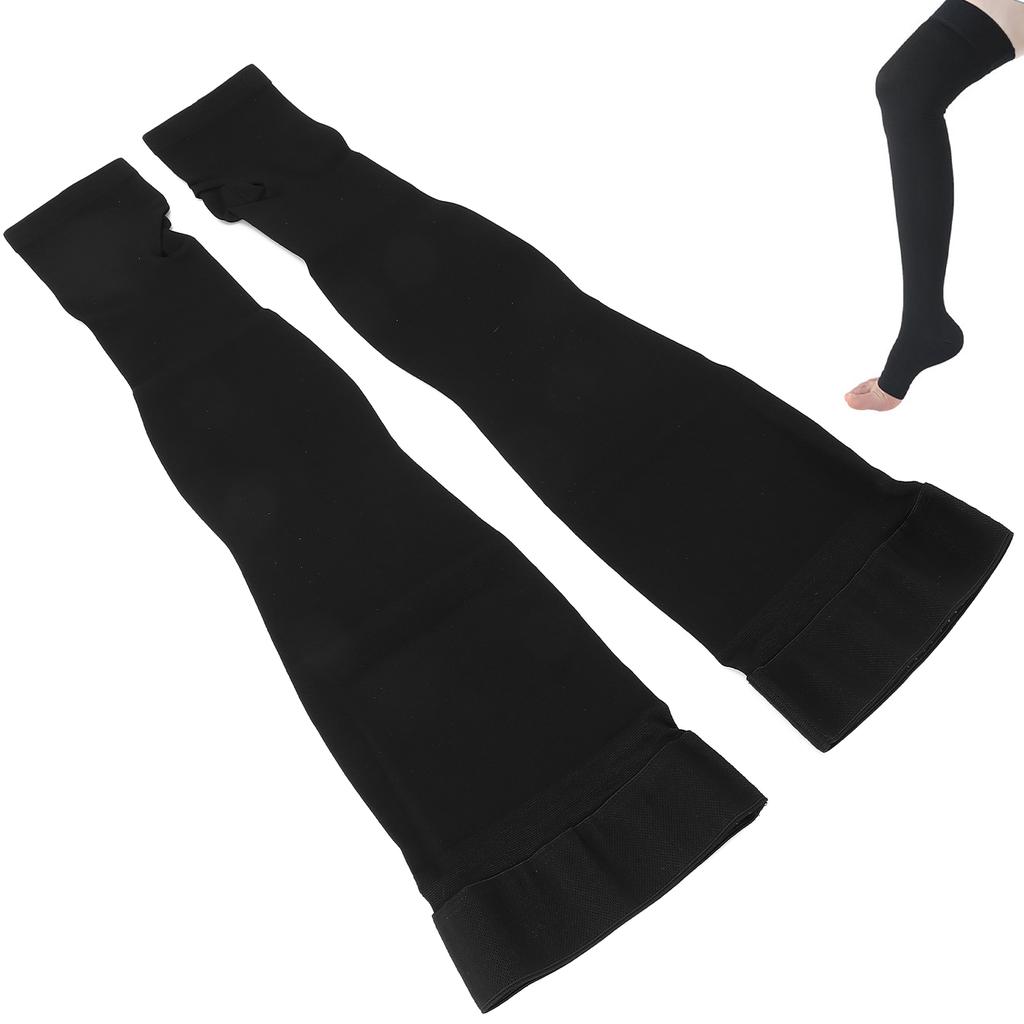 Open Toe Compression Thin Stockings Versatile Thigh High Mercerization Socks Black