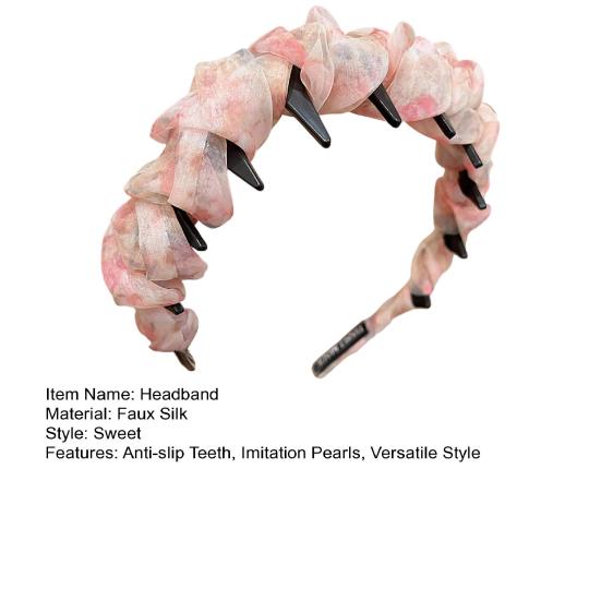 Высокий череп Имитация жемчуга Повязка на голову Противоскользящий дизайн Декор лентой Волосы