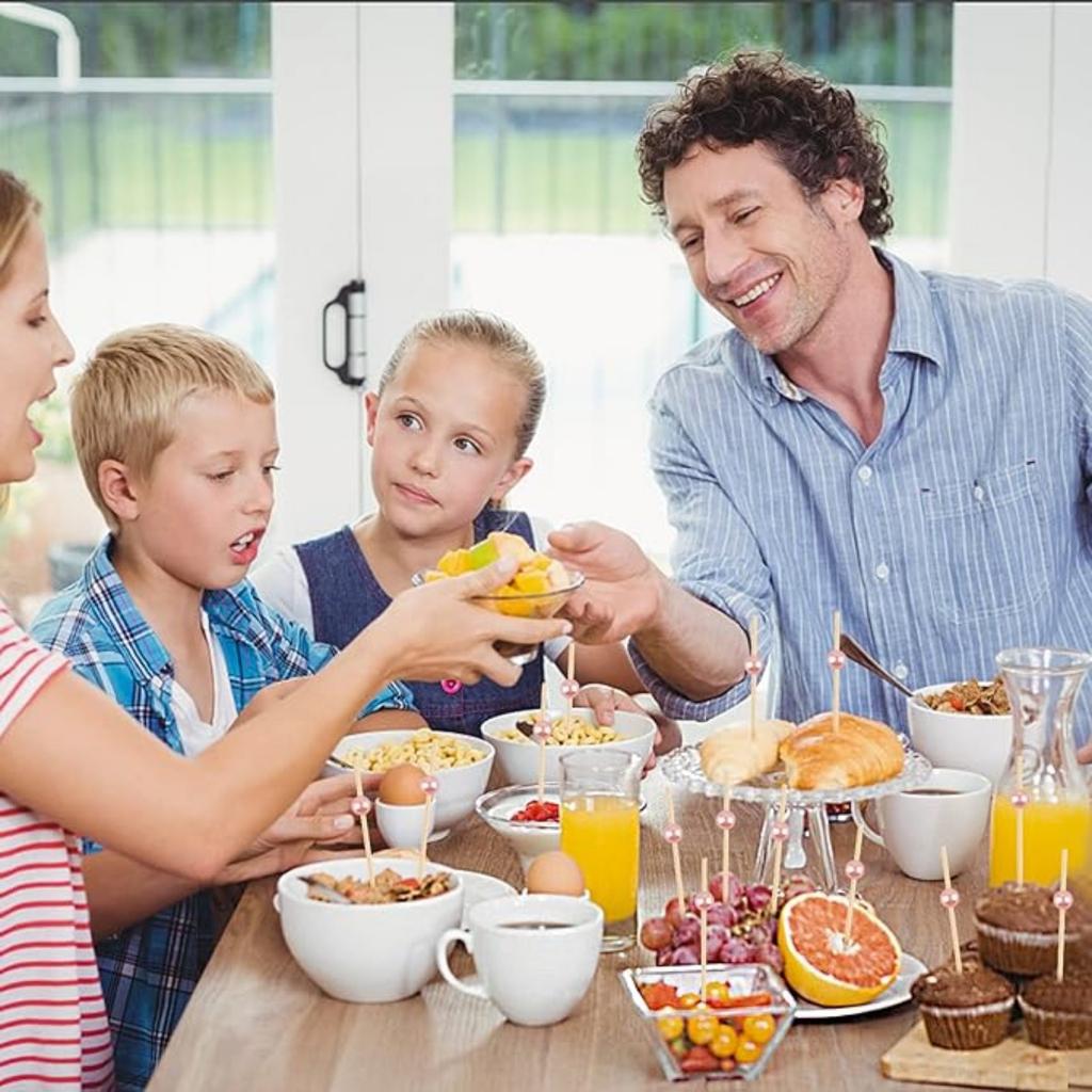 100 Counts Cocktail Picks, Fancy Toothpicks for Appetizers, Pearl Wooden Sticks for Party Supplies, Valentine's Day Food Picks for Party