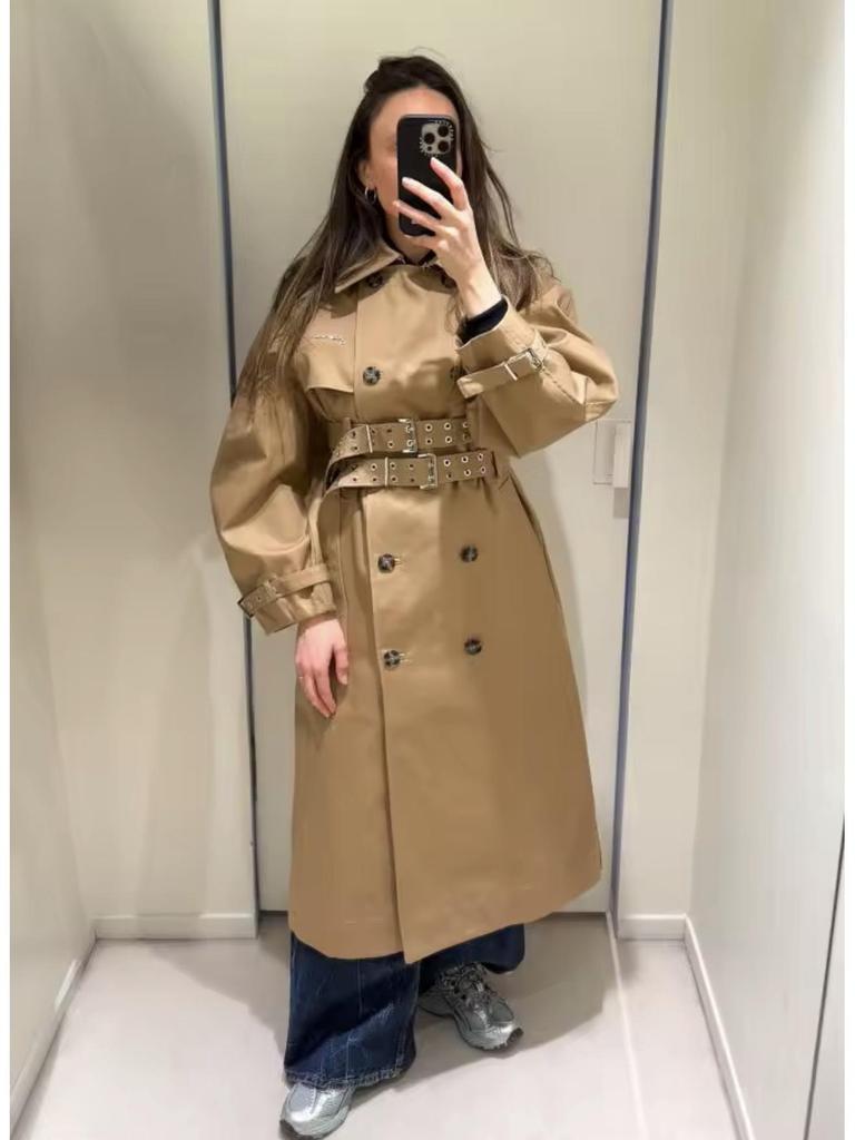 Женское европейское и американское двубортное пальто с лацканами - Повседневная модная модель с акцентом на талию