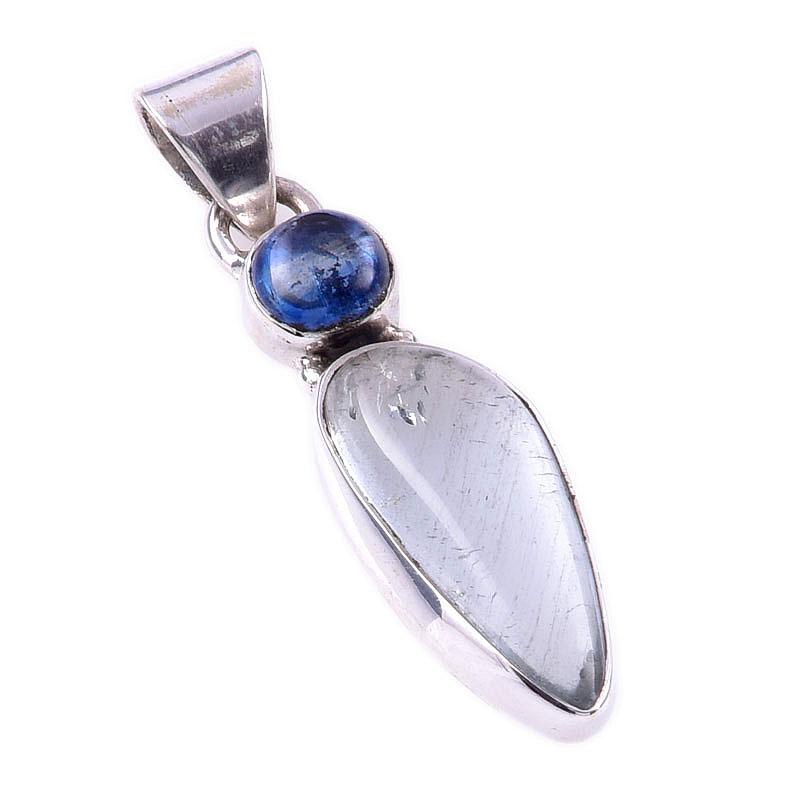 Подвеска из стерлингового серебра 925 пробы с натуральным аквамарином и кианитом 1,50 дюйма F3I76