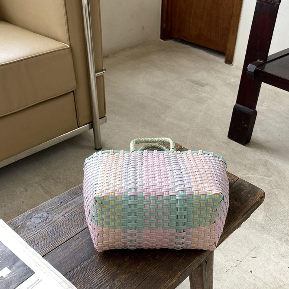 Hollow Out PVC Vegetable Basket Bag Vacation Style Plastic Handbag Trendy Beach Bag Summer