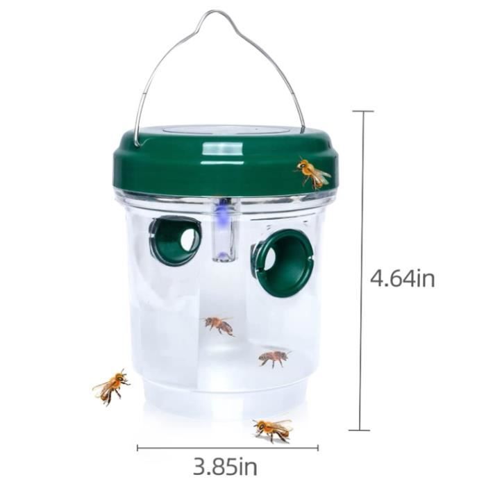 Drosophila Trap Piège à Mouche Guêpes et Moustiques Solar LED Fly Traps Outdoor Wasp pour Les Abeilles Vestes Jaunes 2 Pack (Green)