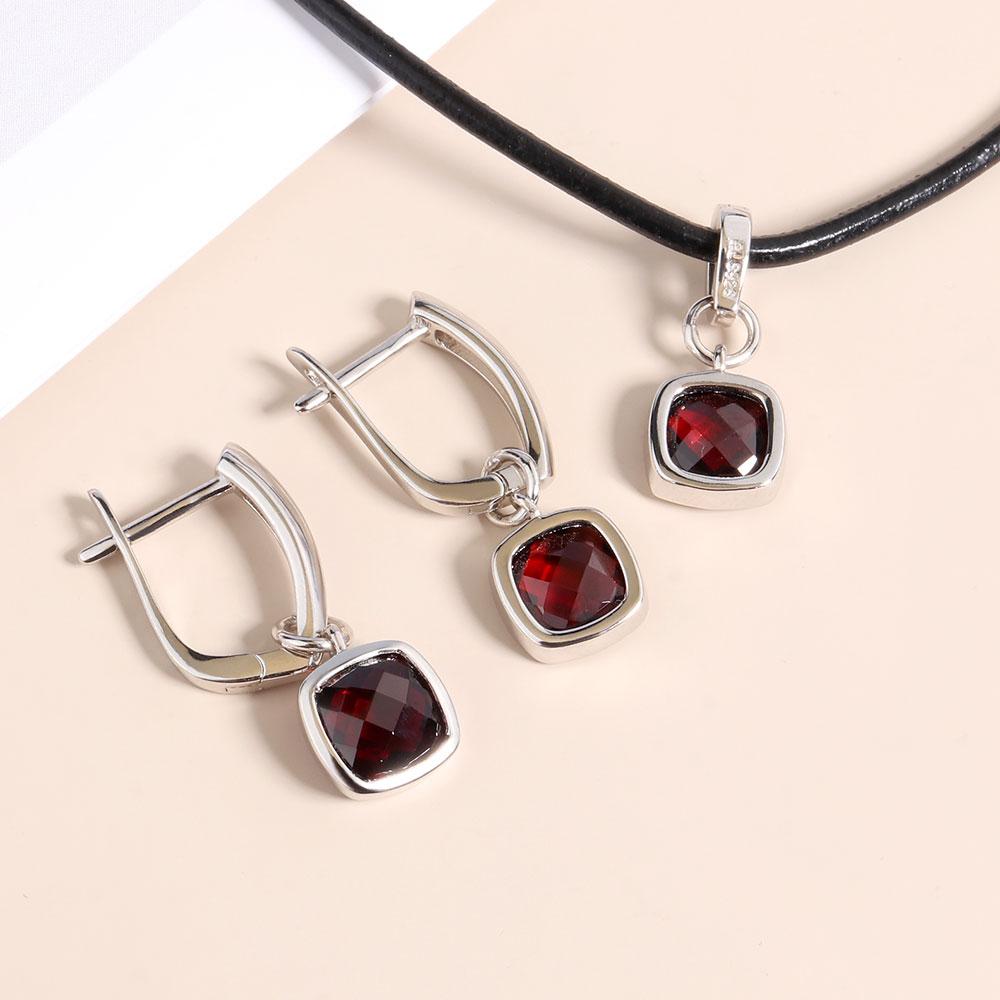 Серьги-подвески с застежкой из стерлингового серебра 925 пробы, комплект украшений с натуральным красным гранатом, настоящим драгоценным камнем, изысканные украшения для женщин и девочек, повседневная одежда, хороший подарок