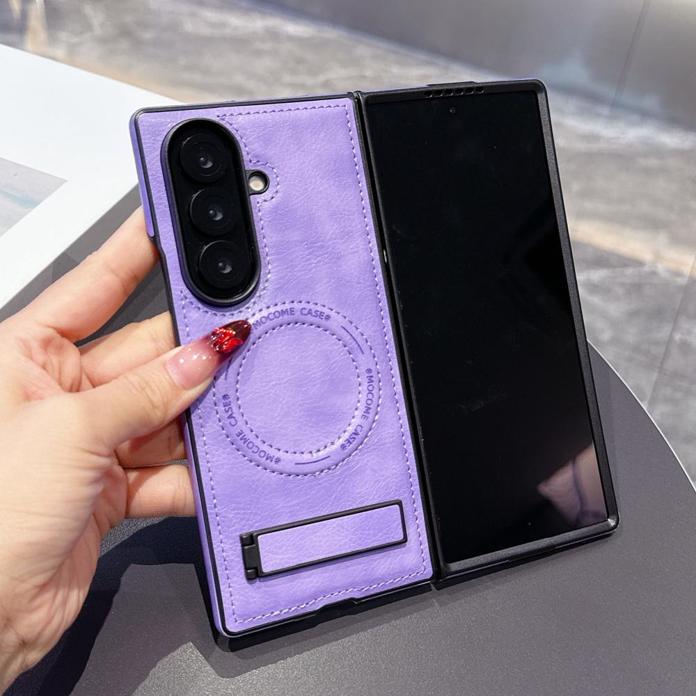 KEYSION Роскошный магнитный чехол из искусственной кожи для MagSafe для Samsung Galaxy Z Fold 7 5G, подставка, беспроводная зарядка, задняя крышка для телефона