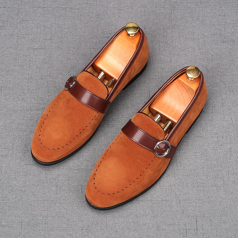 Fashion Fashion New Men Suede Leather Wedding Dress Shoes Male Casual Flats Monk Strap Loafers Homecoming Prom Zapatillas Hombre