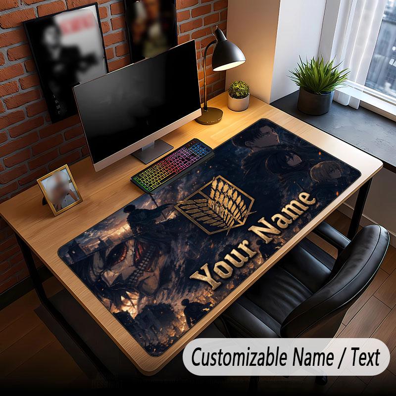 Custom Name Extended Mouse Pad,Attack on Titan Gaming Desk Mat For Home Office Desktop Decor