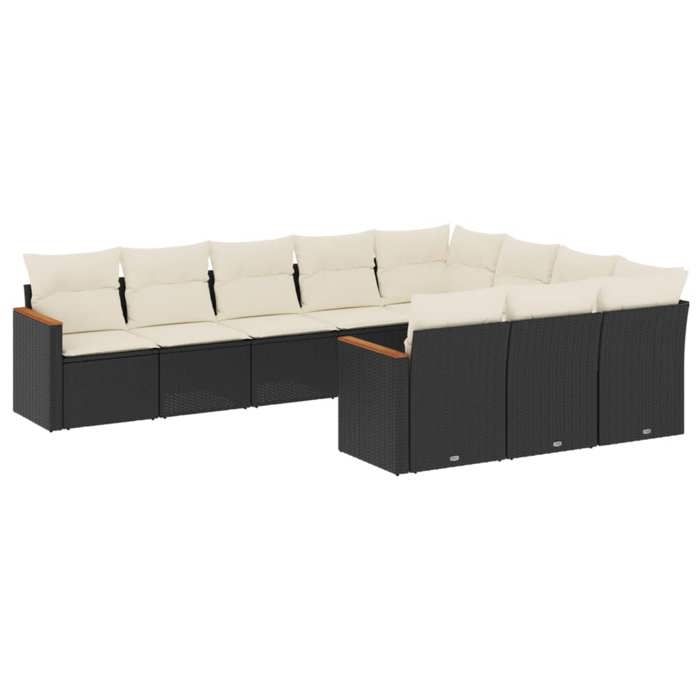 VidaXL Salon de Jardin avec Coussins 10 pcs, Canapés de Terrasse, Ensemble de Meubles de Patio, Mobilier d'Extérieur, Noir 3258738