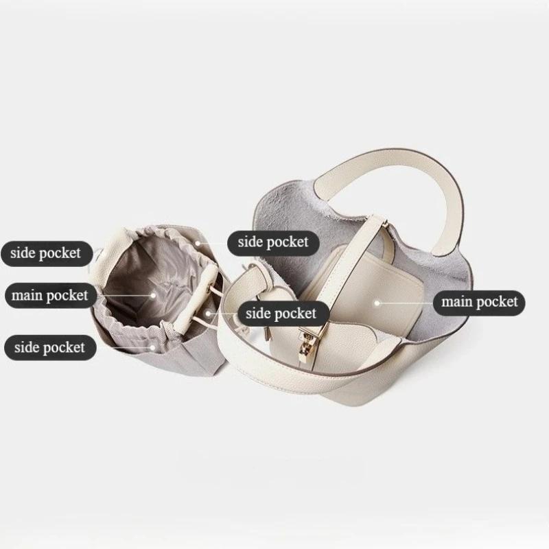 Роскошный бренд Натуральная кожа Сумка-ведро на плечо Женская Мини-корзина Тоут Мягкая сумка-тоут Мамочка Невеста Свадебные сумки с замком