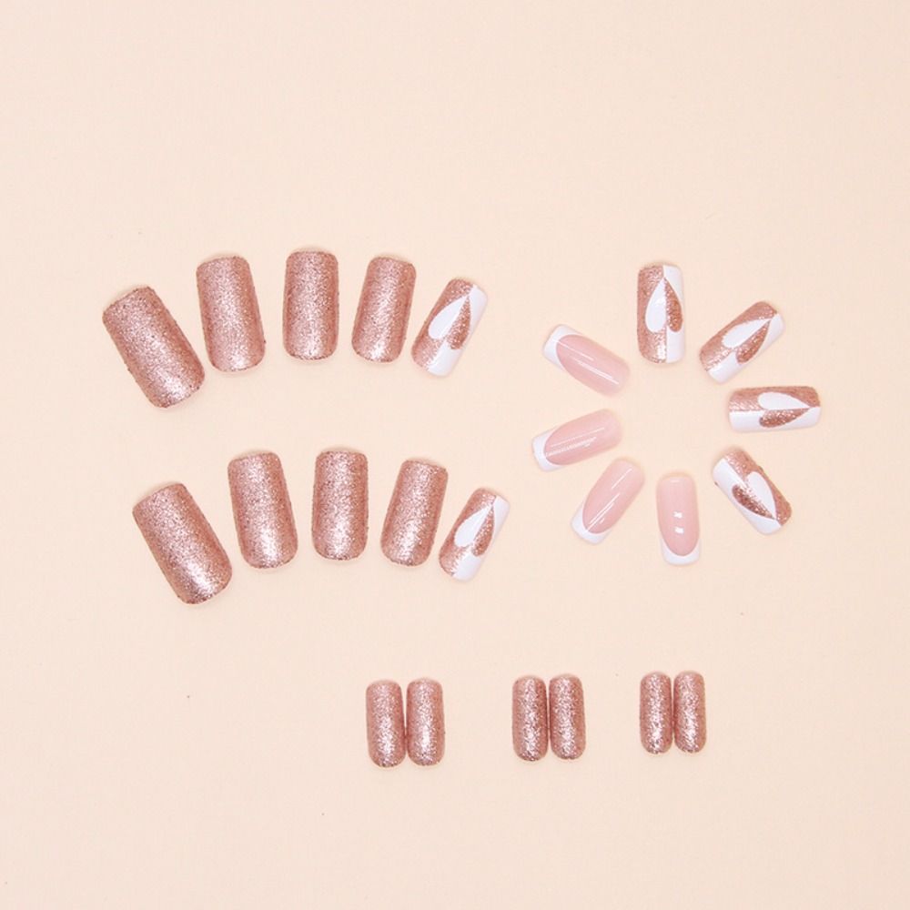 Накладные ногти с блестящими сердечками, французские типсы, новая пресса для ногтей своими руками