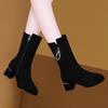 Новые осенне-зимние бархатные утепленные теплые женские модные ботинки на толстом каблуке средней длины с толстым каблуком, два варианта: белые и удобные.