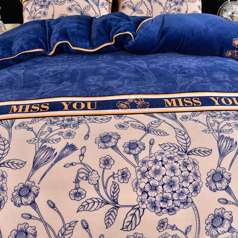 Утепленный зимний комплект из четырех предметов для дома из молочного золотого норкового бархата, комплект из четырех предметов, бархат Farai, коралловый бархат, юбка для кровати, пододеяльник, постельное белье