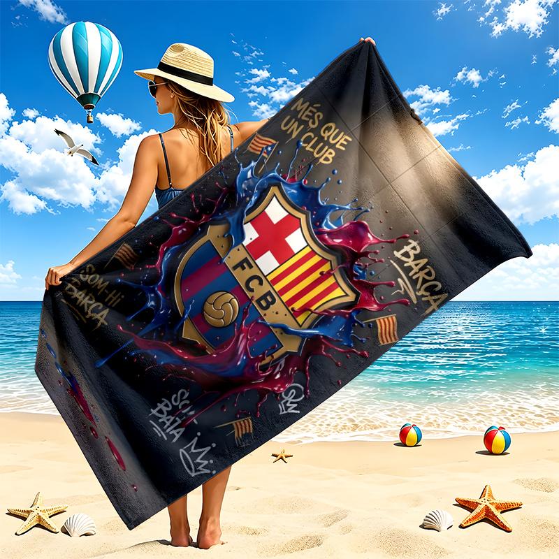 Пляжное полотенце FC Barcelona Быстросохнущее Мягкая микрофибраПесостойкое Большое полотенце-кабана для бассейна Путешествия Подарок