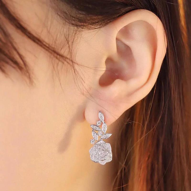 Xiaomi Huitan Romantic Flower Design Dangle Earrings for Women Silver Color Luxury Trendy Wedding Party Female Accessories New Jewelry