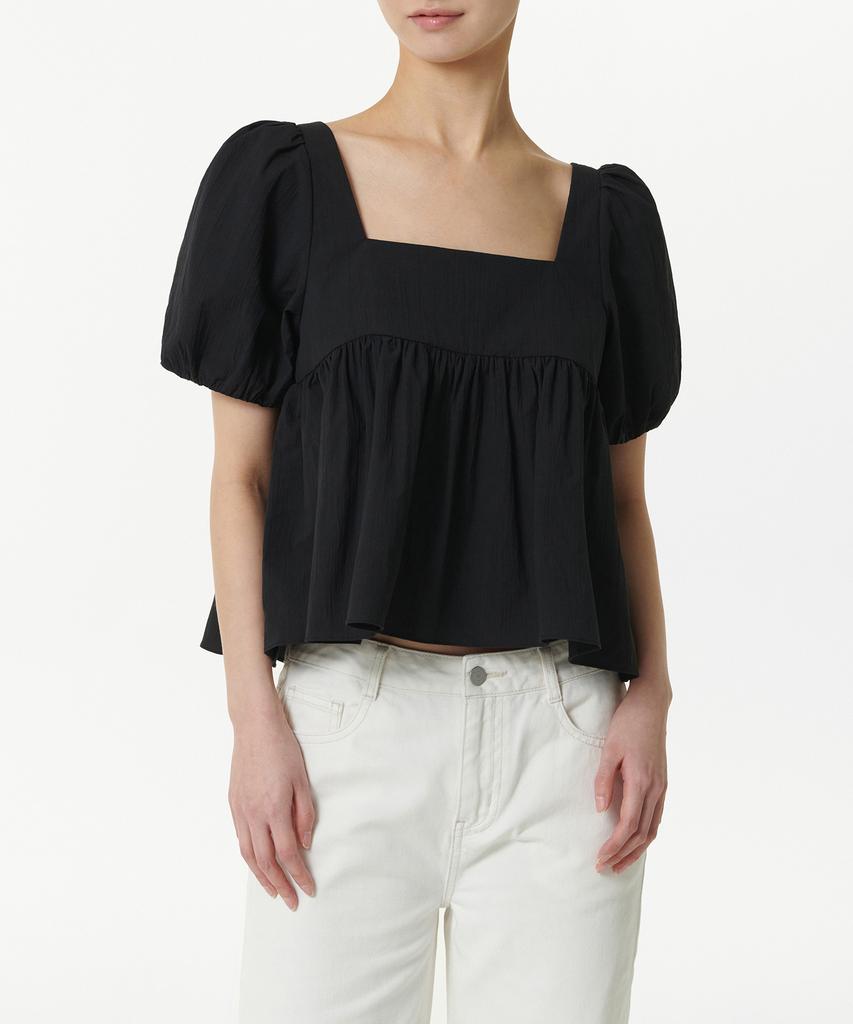 MUSINSA STANDARD WOMAN Women'S Crinkle Puff Sleeve Peplum Blouse [Black]