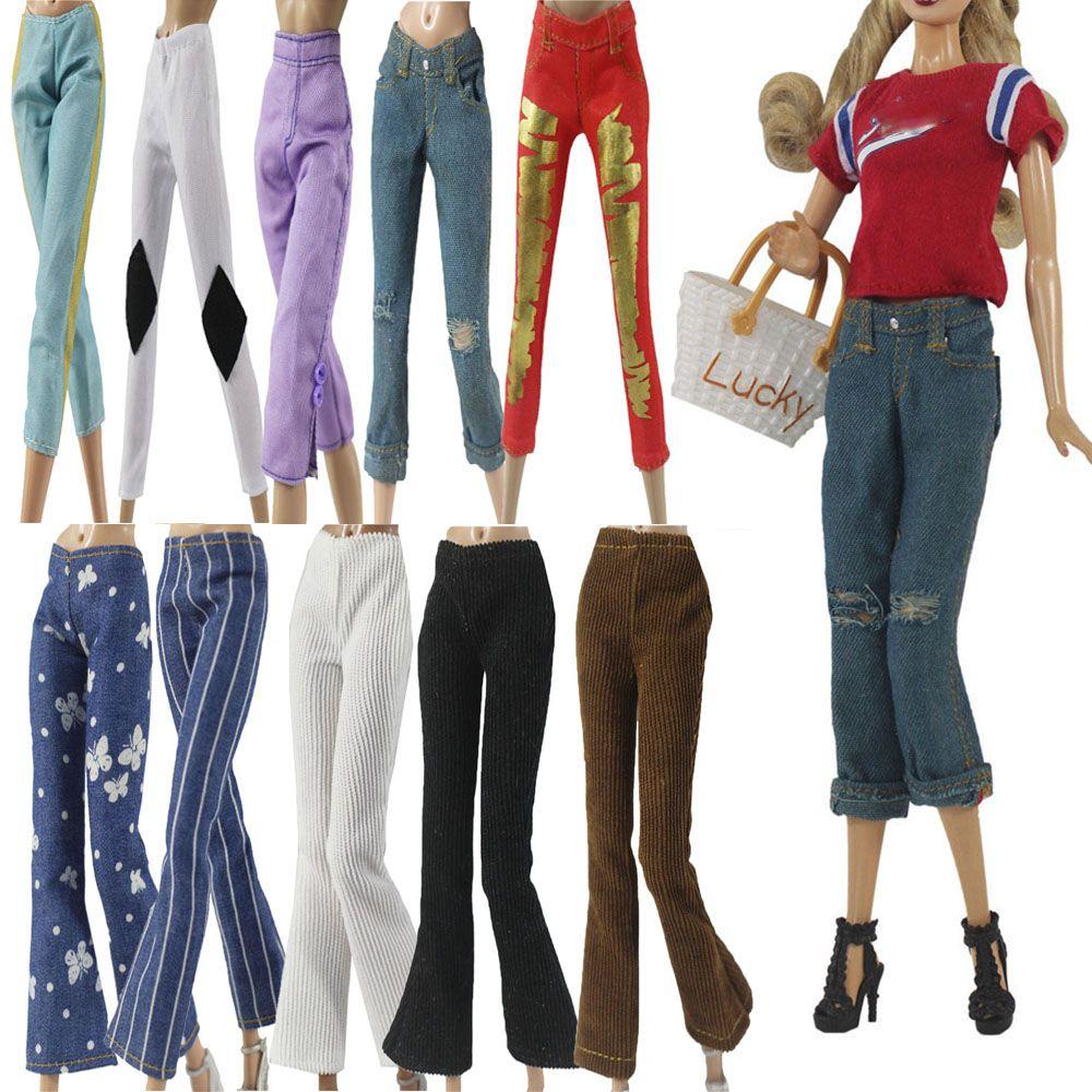 Kids Toys 1/6 BJD Dolls Casual Wears Clothes Accessories Floral Jeans Dolls Trousers Leather Pants
