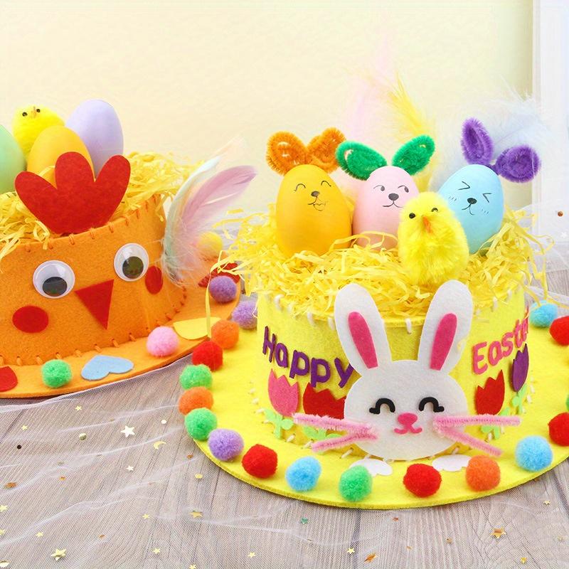 Easter Hats DIY Craft Kit with Handmade Feather Decorations Bunny Chick for Toddlers Kids Easter Party Kindergarten Photo Props
