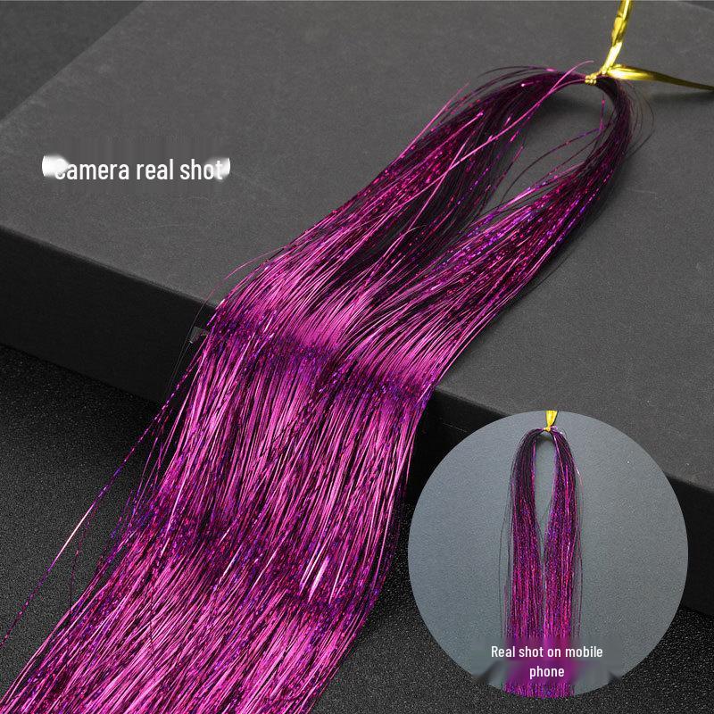 Hair Extension Thread Kit: Gold, Silver, & Seven-Color PET Glitter Threads with Pliers & Crochet Hook for Braiding & Wig Styling