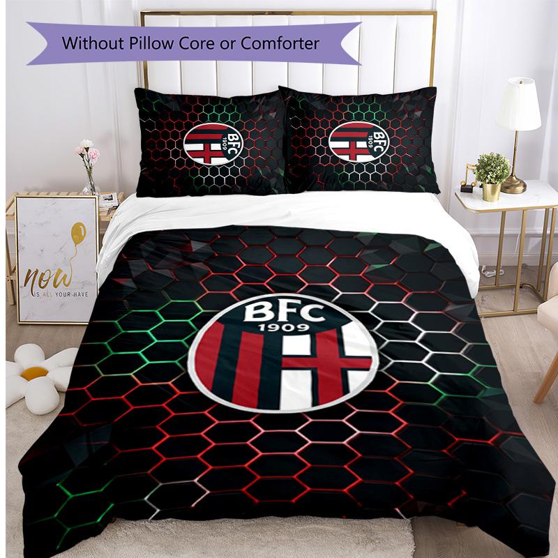 Bologna FC Printed 3PCS Bedding Set Breathable Duvet Cover with Pillowcases Decorative Bed Linen for Bedroom Home