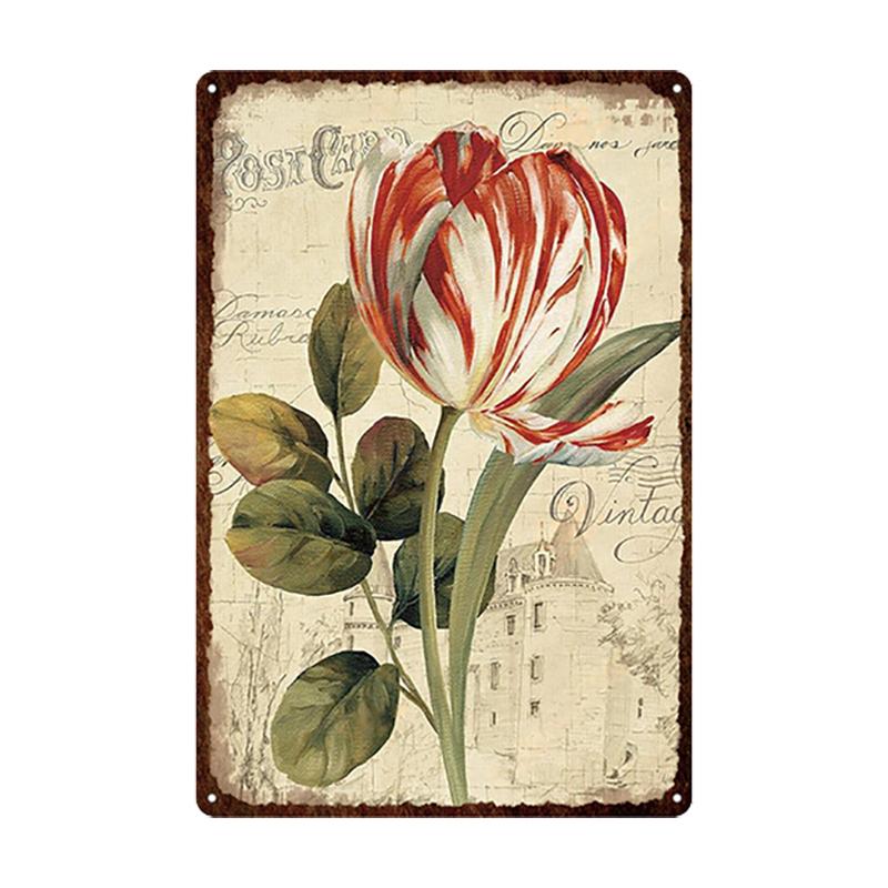 Металлическая жестяная вывеска с цветами в стиле ретро, ​​тарелки в стиле ретро, ​​роза, пион, лаванда, художественная табличка, винтажный постер, садовая комната, домашний Настенный декор, подарок