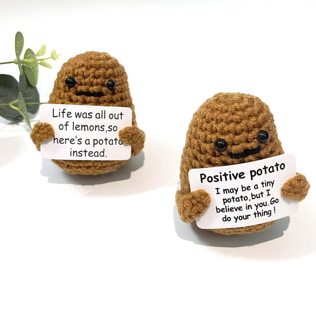 Mini Funny Positive Potato, 7.5cm Knitted Positive Potato Creative Cute Wool Funny Knitted Positive Potato for Birthday Party Decoration Encouragement