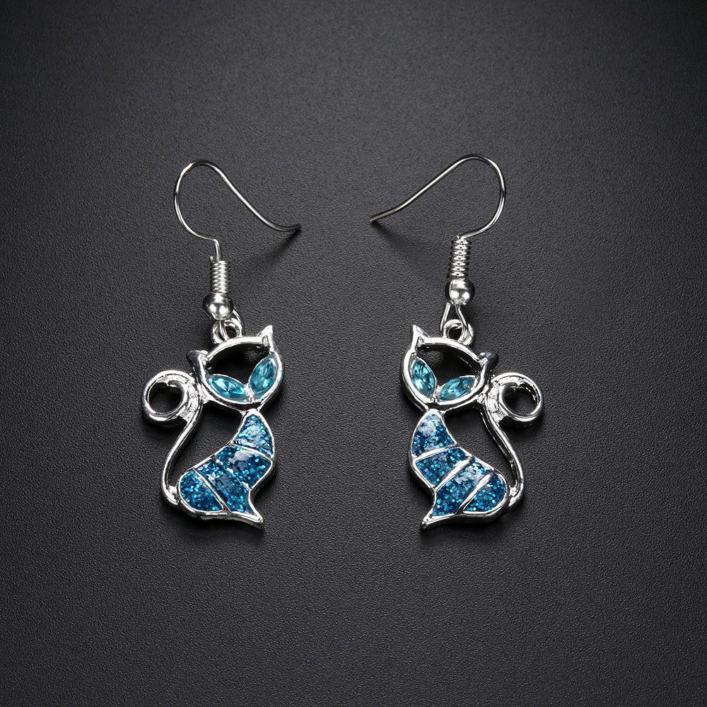 1Pair Trendy Women Elegant Gift Opal Cat Earrings Jewelry Hook Ear Stud Drop Dangle