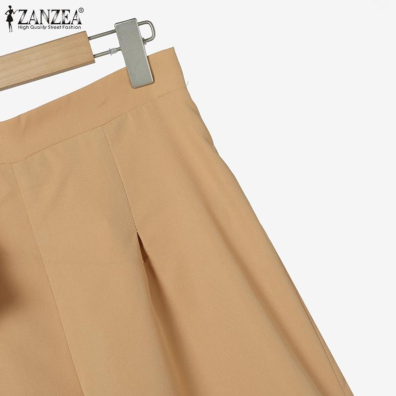 ZANZEA Женские рубашки с коротким рукавом и широкие брюки, модные комплекты из двух частей