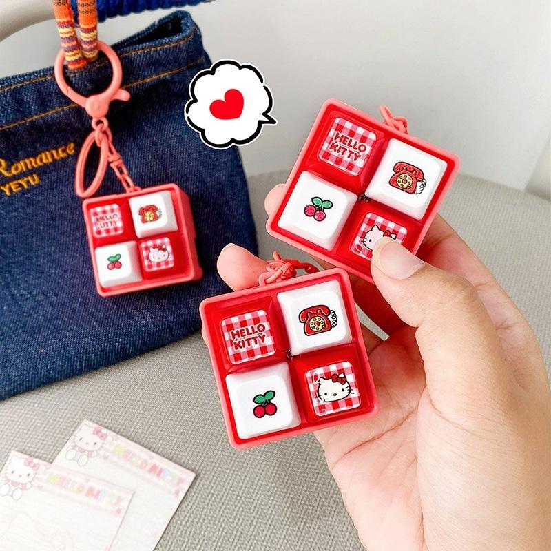 Hello Kitty Keyboard Keychain Stress Relief Keyboard Keyring Kitty Fidget Toys Click Keychain Bag Accessories Hanging Pendant