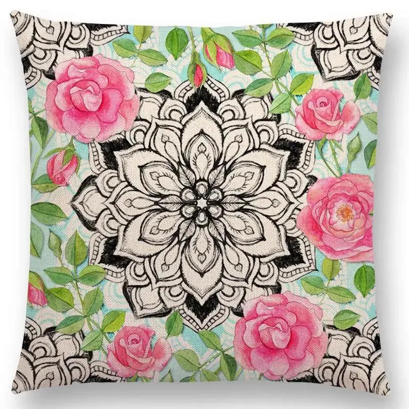 New Vivid Art Colorful Flowers Gorgeous Floral Doodle Geometry Mandala Coral Wonderland Pattern Car Cushion Cover Pillow Case