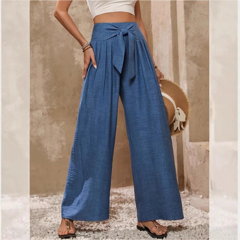2026 Womens High Waist Wide Leg Pants Solid Color Casual Vacation Trousers