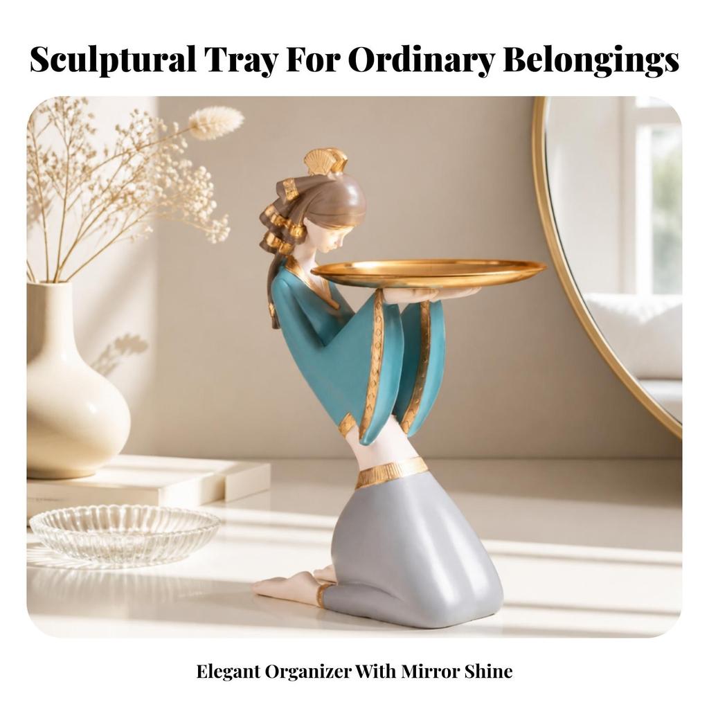 Figurine with Tray Sophisticated Sculpture Charming for Dresser