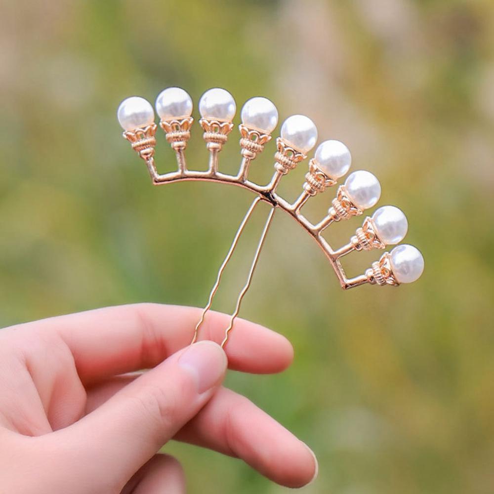 Antique Zinc Zinc Alloy U-shaped Bridal Women Hanfu Hair Sticks Hair Accessories Pearl Row Hairpin Hair Forks