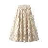 Qooth Women 3D Design Polka Dot Tulle Mesh Skirt Vintage Elastic Waist Long A-line Tutu Skirt QT2176